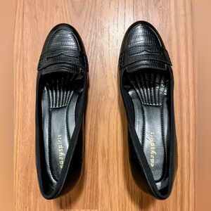 Easy Spirit Black Croc-Embossed Slip-On Loafers with Penny Strap